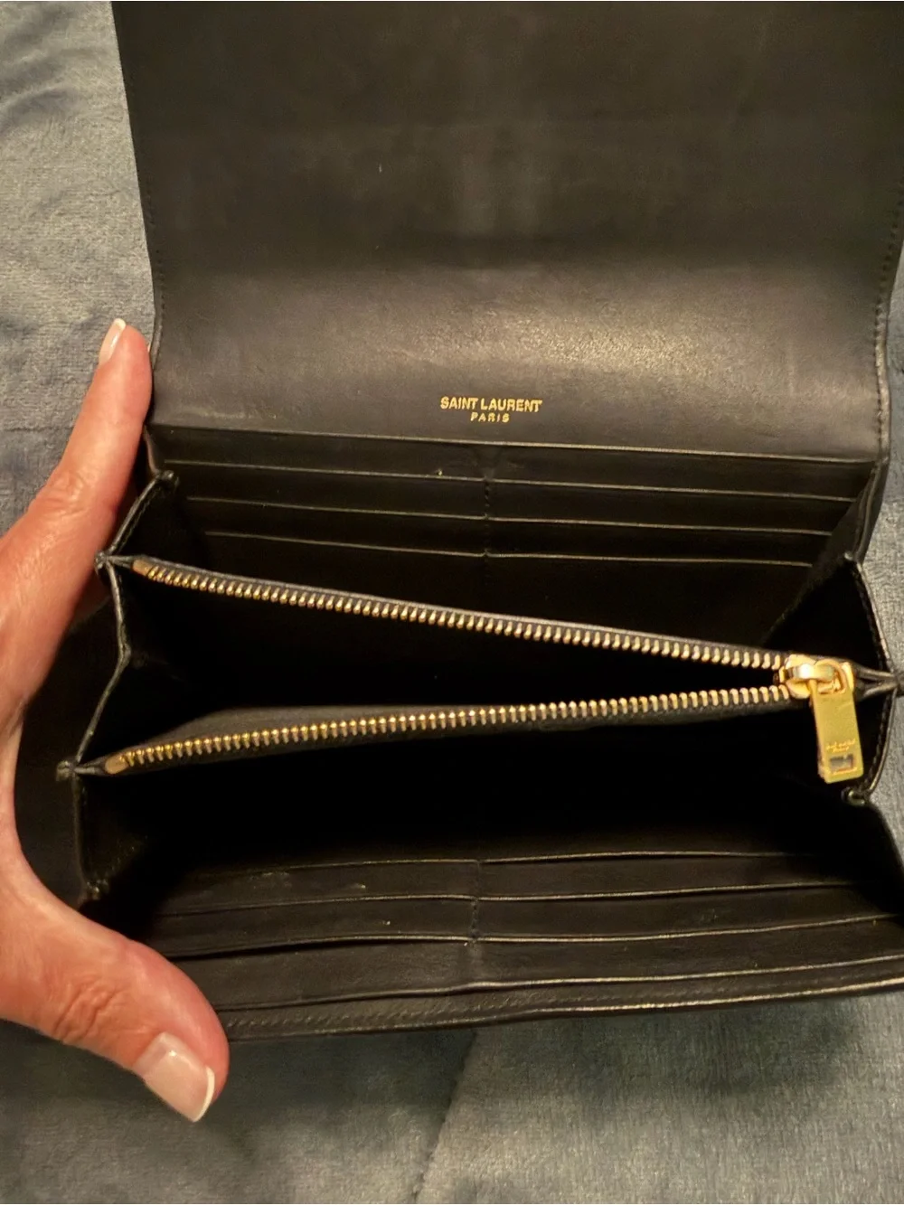 Saint Laurent Black Leather Wallet with Gold YSL Monogram - Picture 4 of 9